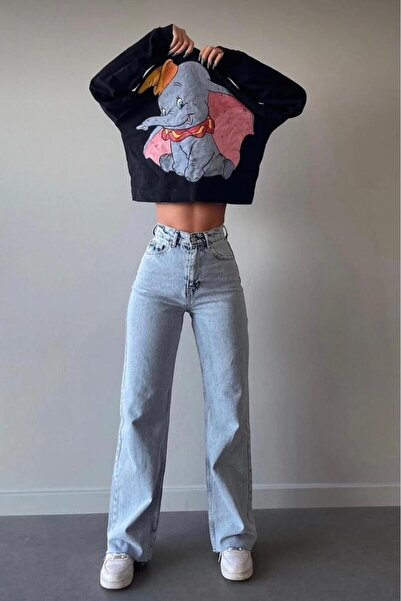 MRİABE Christian 90's Ice Blue Palazzo Loose Leg Super High Waist Jean Pants