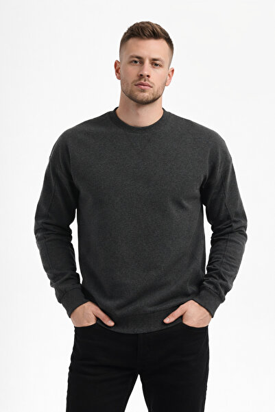 Polo State Erkek Antrasit 3 İplik Şardonlu Kalın Basic Bisiklet Yaka Oversize...