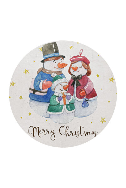 Rugs Modern Halı Colorful New Year's Themed Snowman and Family Patterned Mode...