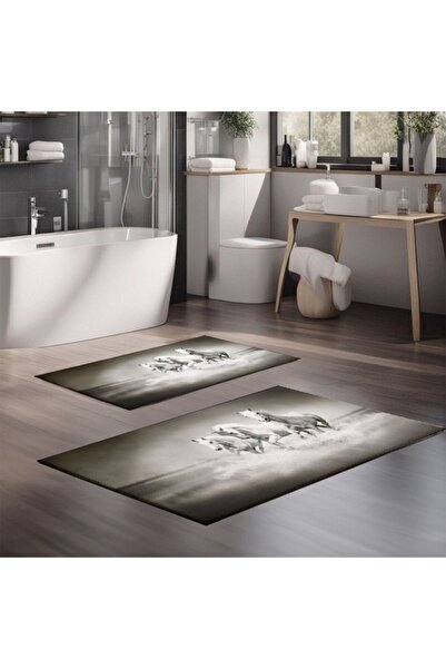 Lenjerii Deosebite Set 2 covorase baie catifelate, cu imprimeu digital cu Cai...