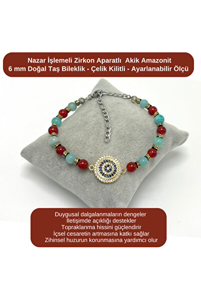 YILDIZ DOĞAL TAŞ Certified Evil Eye Embellished Zircon - Agate - Amazonite - ...