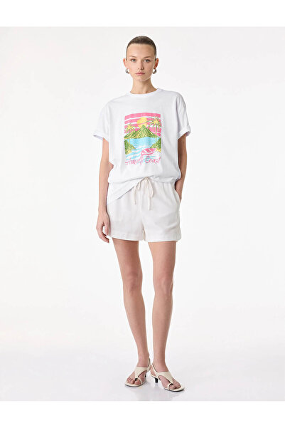 Koton Памучна тениска с къс ръкав и обло деколте с принт „Амалфи“