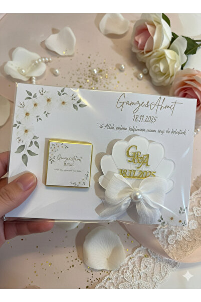 NaturessCo Fiyonklu Istiridye Magnet + Çikolata Söz Nişan Hediyelik ( 10 Adet )