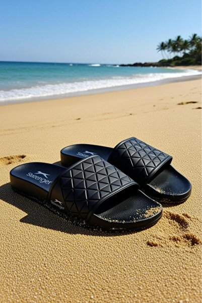 Slazenger Papuci unisex negri cu talpă anti-alunecare, pentru mare, plajă, pi...