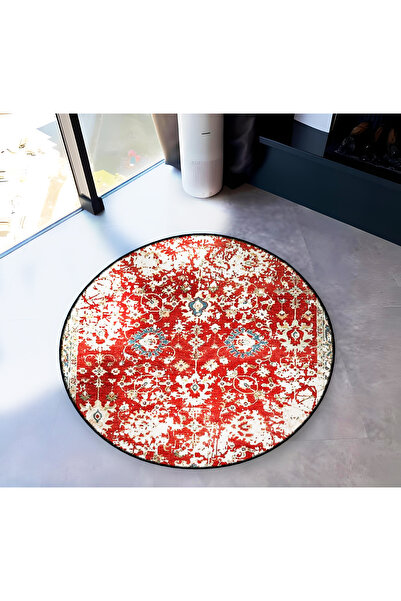 Rugs Modern Halı Red Themed Ethnic Motif Traditional Patterned Round Woven Ba...