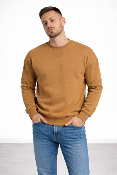 Polo State Men's Brown 3 Thread Threaded Thick Basic Crew Neck Oversize Sweat...