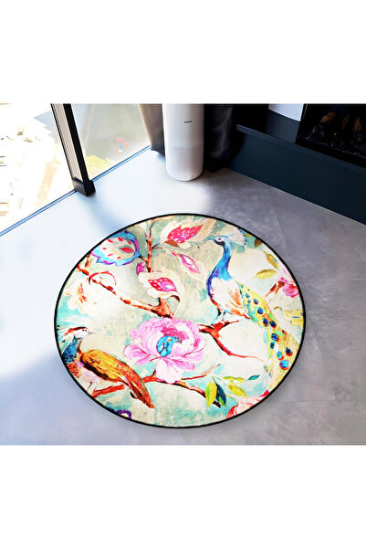 Rugs Modern Halı Mira round multicolor peacock detailed woven base modern dec...