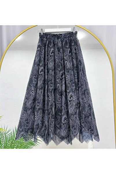 MODA VEDAT Women's Shawl Pattern Asymmetrical Cut Chiffon Skirt -0370