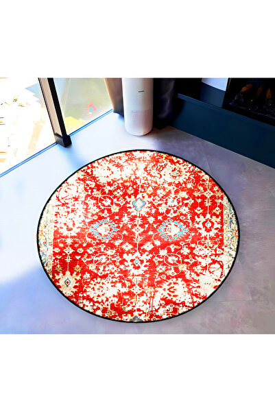 Rugs Modern Halı Mira Round Red Beige Ethnic Patterned Woven Base Decorative ...