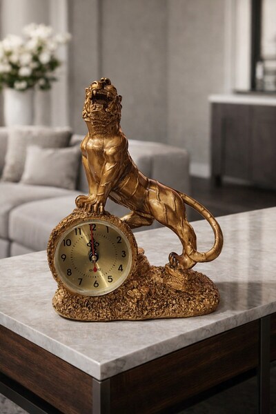 Kesene Dekoratif Obje Bronz Renk Antik Tasarım Kaplan Figürlü Ofis ve Ev Hedi...