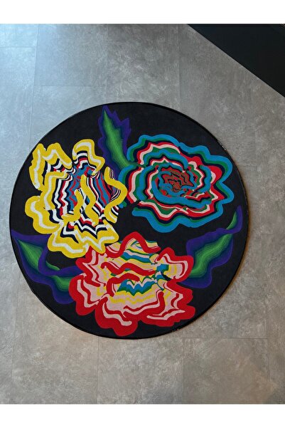 Rugs Modern Halı Black Multicolored Abstract Patterned Round Carpet Mira 1298