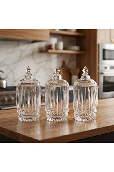 FAIR HOME 3-Piece Elysia Pattern Countertop Glass Spice Jar-Condiment Jar-Sto...