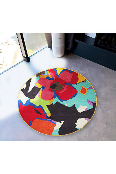 Rugs Modern Halı Mira Round Multicolor Abstract Flowers Detailed Woven Base M...