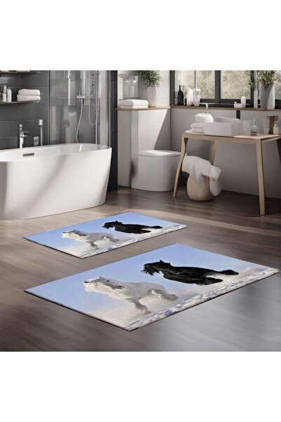 Lenjerii Deosebite Set of 2 velvety bath mats, with digital print of Horses