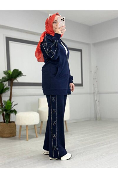 Butik Kardelen Camelya Elis Navy Blue Stone Detailed Double Suit