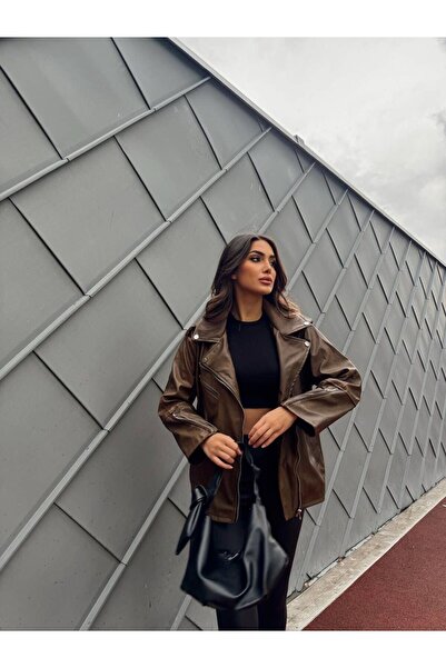 dolu butik Brown Vintage Leather Jacket