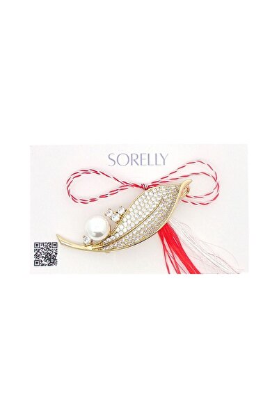 Bijuteria SORELLY Καρφίτσα Martisor από επιχρυσωμένο φύλλο 14 καρατίων με μαρ...