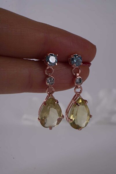 Aksesuaring Limon Kuvars & Mozanet Taşlı Gümüş Küpe