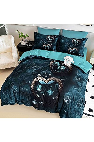 OEM Double Bed Linen, 5D Digital Print, Hearts with Crystals, 6 Pieces, Finet...