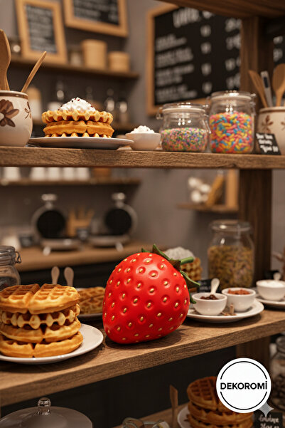 Dekoromi Dekoratif Kırmızı Çilek Biblo Heykel ve Obje - Restoran Mutfak Waffl...