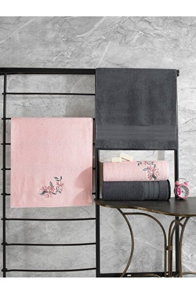 Cotton Box Σετ δώρου με 4 πετσέτες από 100% βαμβάκι με κέντημα, πολύχρωμο ανθ...