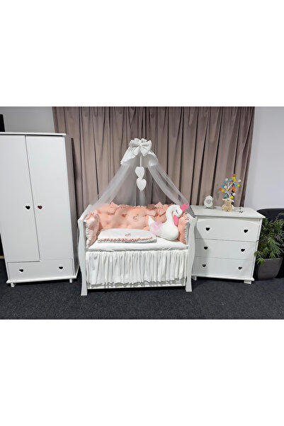 PeppiBambini Personalized 11-piece ROYAL Salmon Velvet with Swan bedding set -