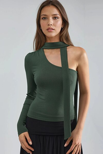 Hiccup Busem Single Sleeve Shawl Detailed Blouse