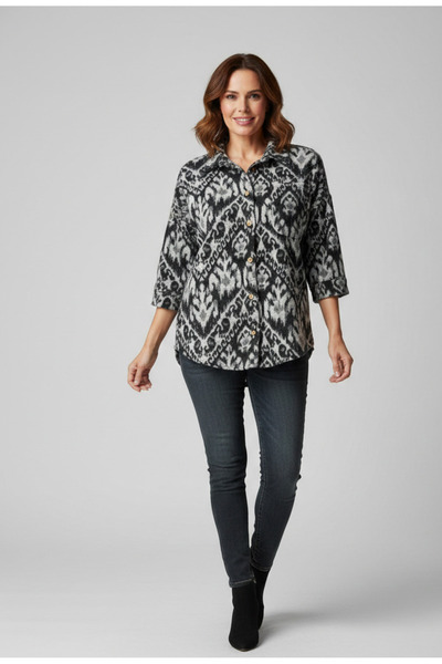 YusGos Women's Single Pocket 4/3 Sleeve Ethnic Patterned Thick Lumberjack Jac...