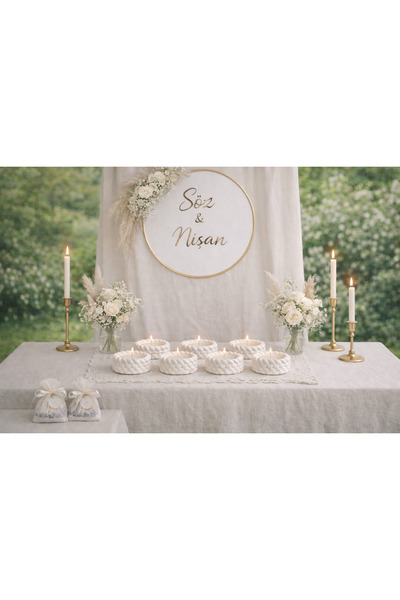 Sylvra Home Nişan & Söz İçin 7’li Örgü Desen Dekoratif Mum Seti