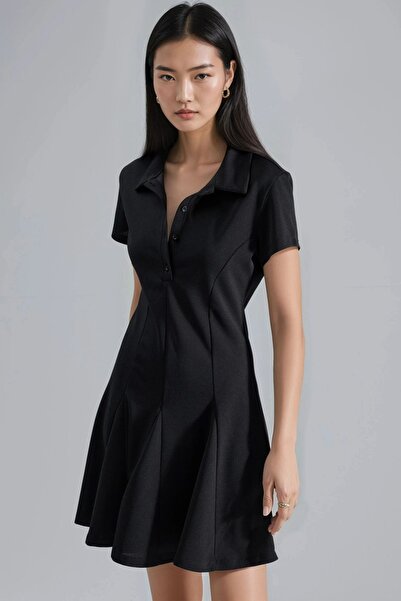 Hiccup Busem Shirt Collar A-Line Midi Dress