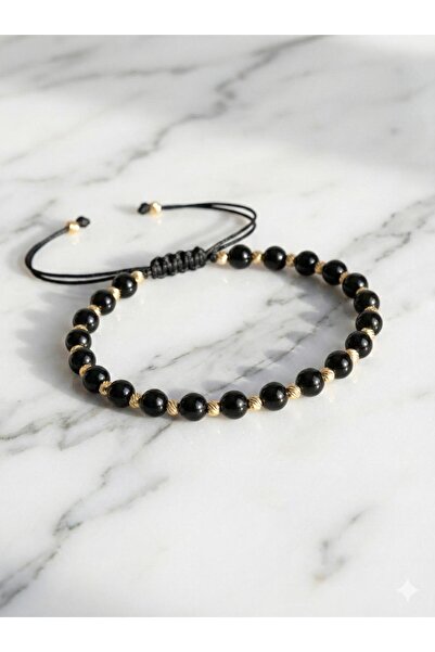 Handmade Bratara de Lux reglabila cu bile Black Gold