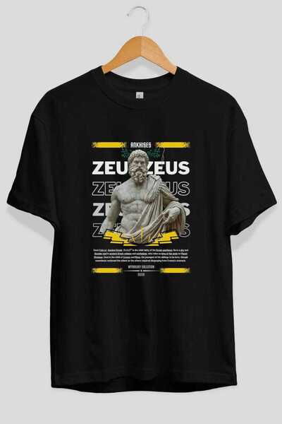 Ankhises Zeus 1 Mitology Tricou negru supradimensionat cu imprimeu frontal Bă...
