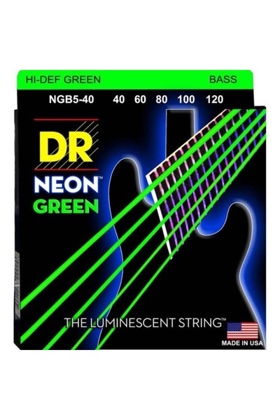 DR Hi-Def Neon Green K3 Coated NGB5-40 5 Telli Bas Gitar Teli