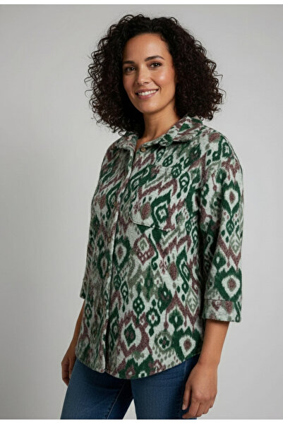 YusGos Women's Single Pocket 4/3 Sleeve Ethnic Patterned Thick Lumberjack Jac...