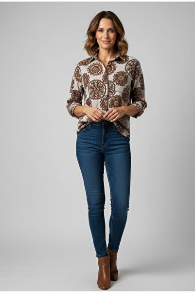 YusGos Women's Single Pocket 4/3 Sleeve Ethnic Patterned Thick Lumberjack Jac...