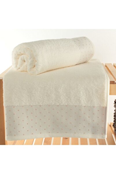 Şaheser Set of 2 bath towels 70x140cm with dots, 100% cotton, Pitircik Cream
