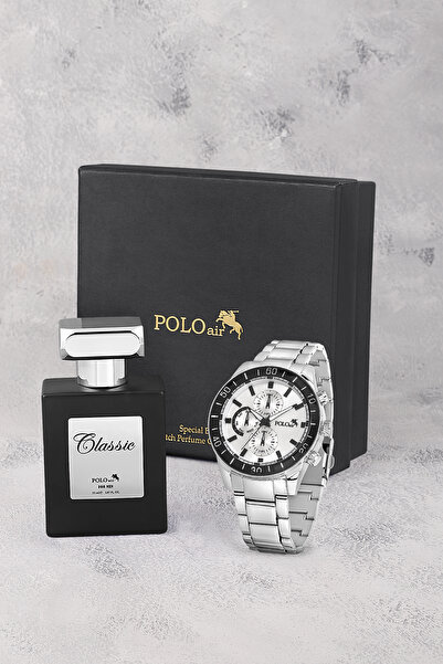 Polo Air Spor Erkek Kol Saati Ve Parfüm Hediyelik Kutusunda Set Gümüş Renk ST...