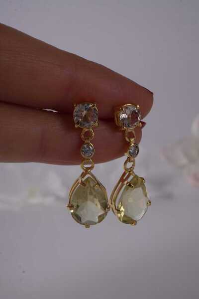 Aksesuaring Sitrin &Morganite Taşlı Gümüş Küpe