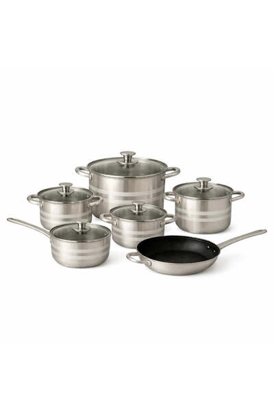 dealshopromania 12-piece stainless steel pot set with triple-layered bottom, ...
