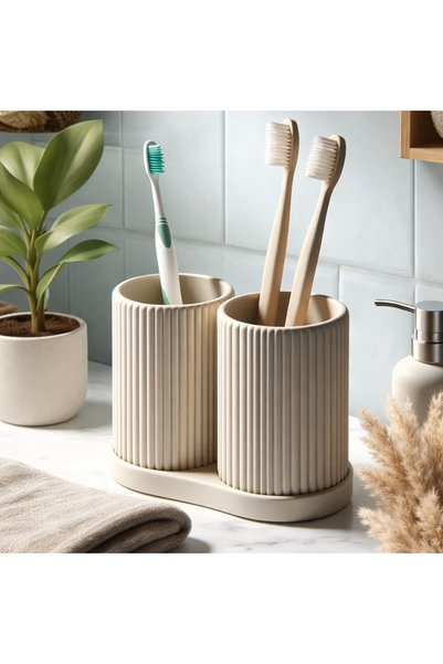 DERYA3D Maker shop Modern Seramik Diş Fırçalık Seti – Minimal Banyo Düzenleyi...