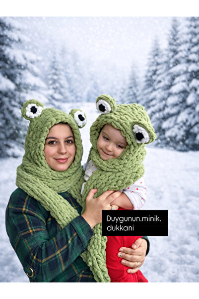 DUYGUNUN DÜKKANI Anne çocuk kurbağa kulak Balaklava atkılı şapka