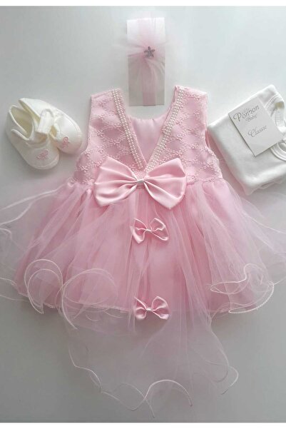 Petite Ponpon Baby 4 Parça Sırt Detaylı Kız Bebek Mevlut Takımı/Elbisesi