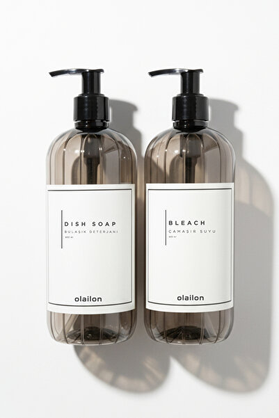 olailon Bleach and Dishwashing Detergent Bottle Set of 2 Smoked 500 ml
