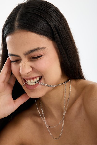 JİMNY JEWELRY Argent Steel 3-Piece Necklace Set