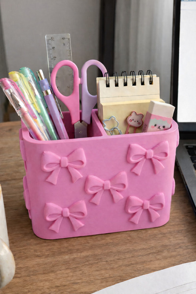 Vescarri منظم مكتبي بتفاصيل فيونكة - حامل أقلام ومستلزمات مكتبية بطول 11 سم