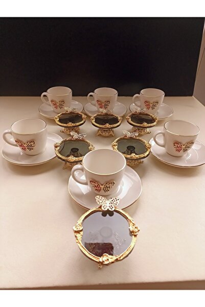 FTH DİZAYN Coffee Cup and Saucer Stylish Design Butterfly Collection