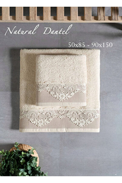 Arliva Home Naturel Bukle Nakışlı Dantelli Kutulu 2 li Banyo Seti 50x85 cm Yü...