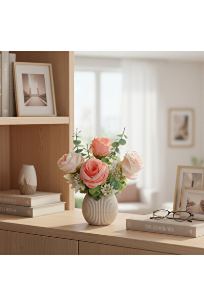 NEŞELİ ÇİÇEKLER Küçük Yapay Çiçek Gül Aranjmanı 20cm Dekoratif Masa Süsü Ev H...