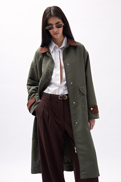 Leina İki Renkli Uzun Trençkot