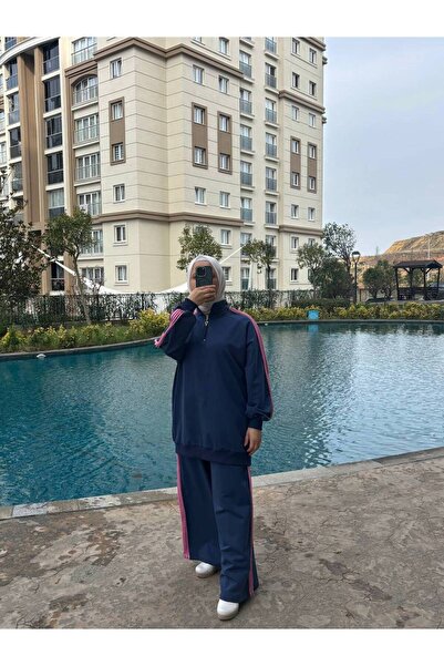 Wovi Moda Hijab Tracksuit Set Double Set Zippered Collar Cotton